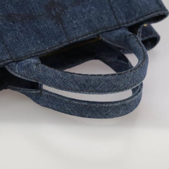 PRADA Canapa PM Hand Bag Denim Blue Gold Auth am7316V - Picture 7 of 15